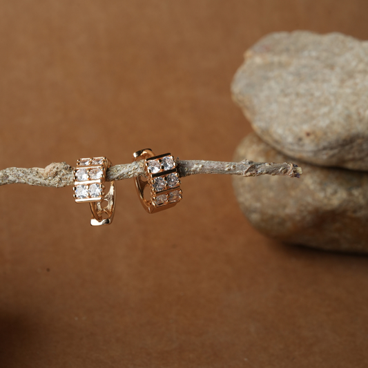 Rose Gold-Tone Double-Row Pave Huggie Earrings