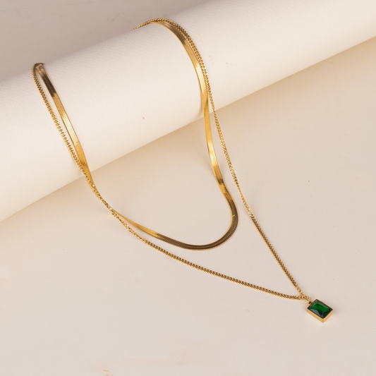 Emerald Square Pendant Necklace