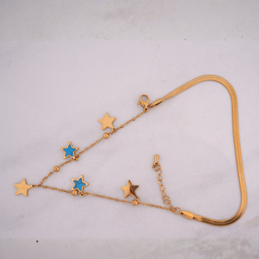 Gold-Tone Blue Enamel Star Charm Bracelet