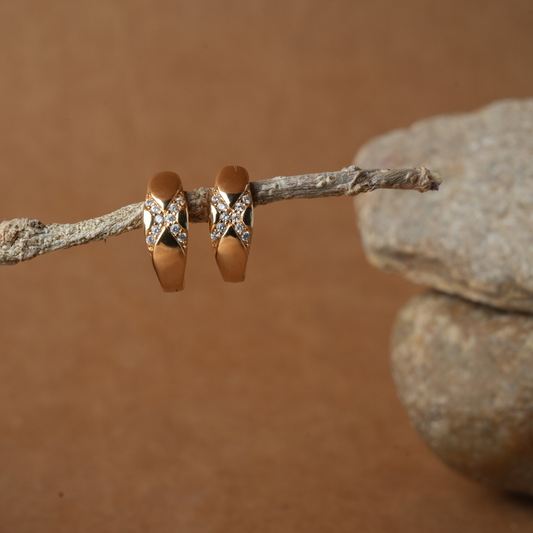 Rose Gold-Tone Pave X-Pattern Huggie Hoop Earrings