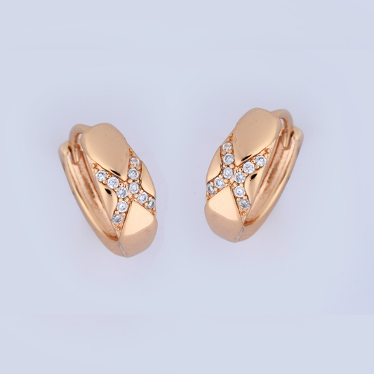 Rose Gold-Tone Pave X-Pattern Huggie Hoop Earrings