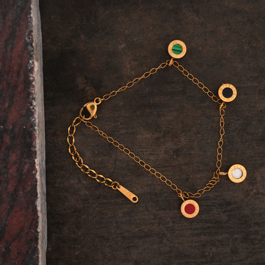Gold-Tone Roman Numeral Multi-Color Charm Bracelet