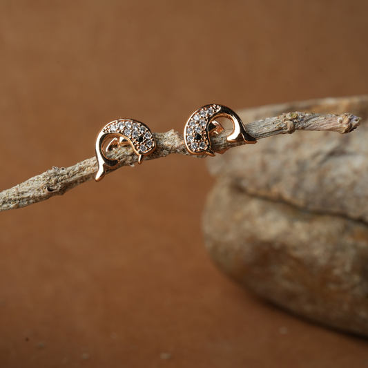 Sparkling Dolphin Curve Rose Gold Stud Earrings