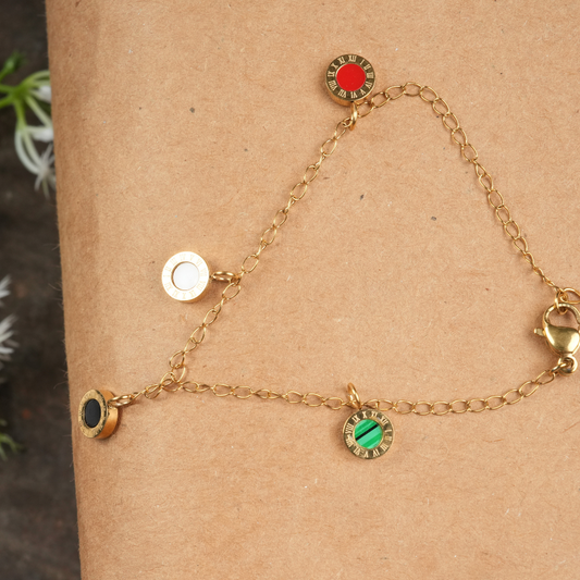 Gold-Tone Roman Numeral Multi-Color Charm Bracelet
