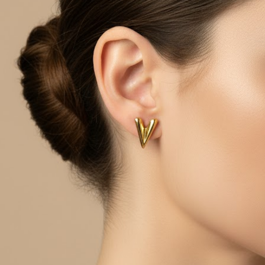 Minimalist V-Design Stud Earrings (Gold Tone)