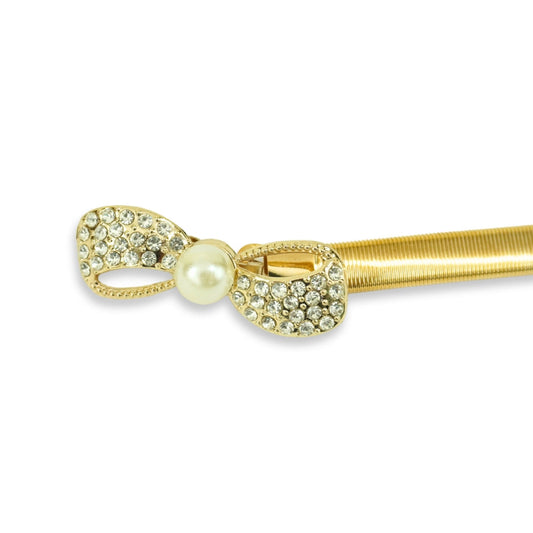 Gold Satin Belt with Rhinestone and Pearl Bow