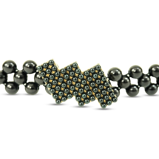 Black Beaded Belt with Lighting Bolt Clasp