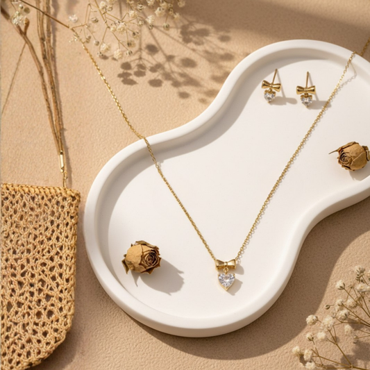 Heart Crystal Pendant Necklace Set