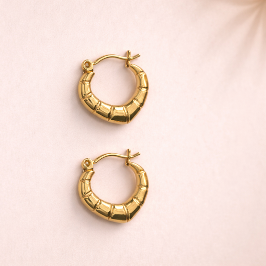 Chunky Bamboo Hoop Earrings in Gold Tone