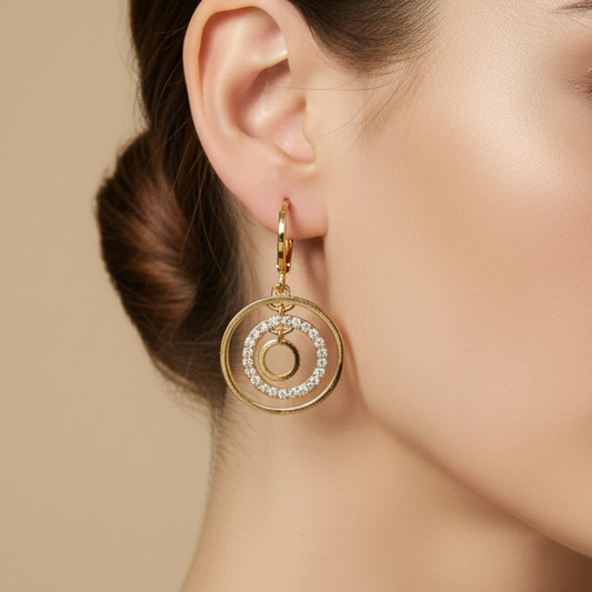 Triple Halo Crystal Drop Earrings