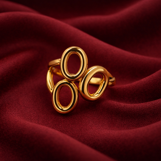 Gold-Tone Triple Oval Statement Ring – Sculptural Open Circle Design