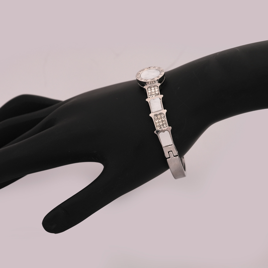 Silver-Tone Geometric Stone Bangle