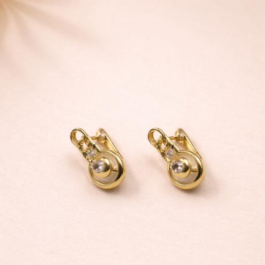 Minimal Circle Drop Crystal Earrings in Gold Tone