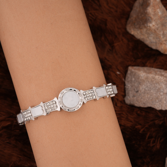 Silver-Tone Geometric Stone Bangle