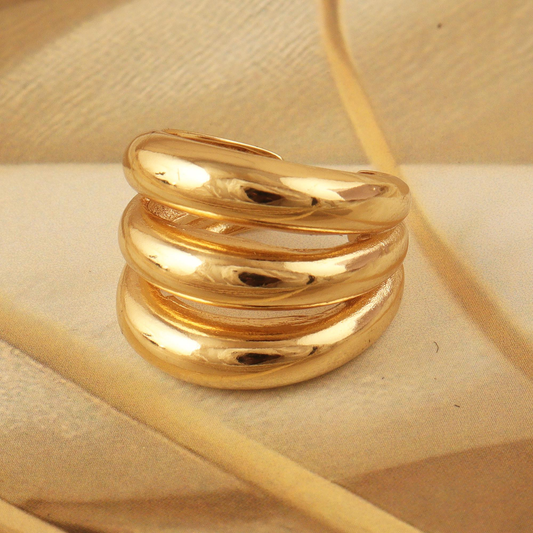 Gold-Tone Layered Statement Ring – Multi-Band Sculptural Design
