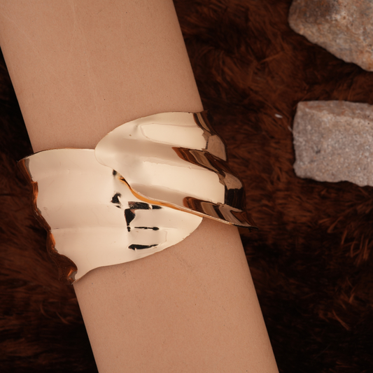 Wide Gold-Tone Sculpted Wave Bracelet