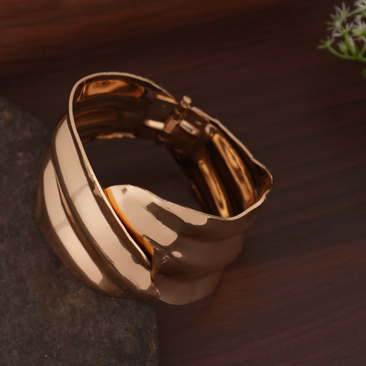 Wide Gold-Tone Sculpted Wave Bracelet