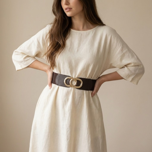 Chic Dark Brown Wide Cinch Belt with Gold Interlocking Buckle
