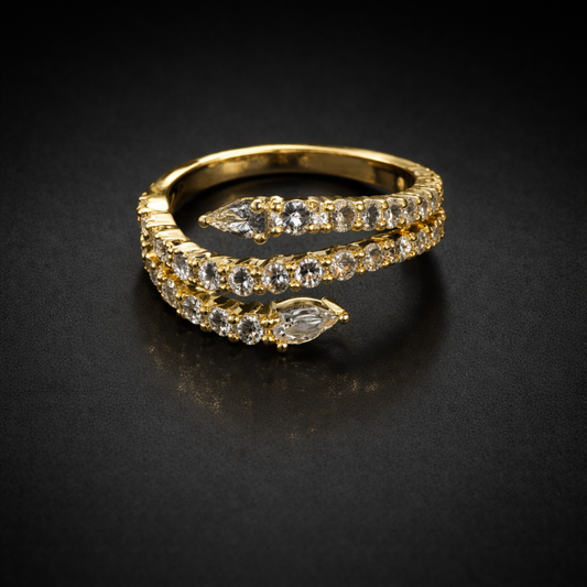 Gold-Tone Spiral Crystal Ring – Pavé Wrap Statement Design