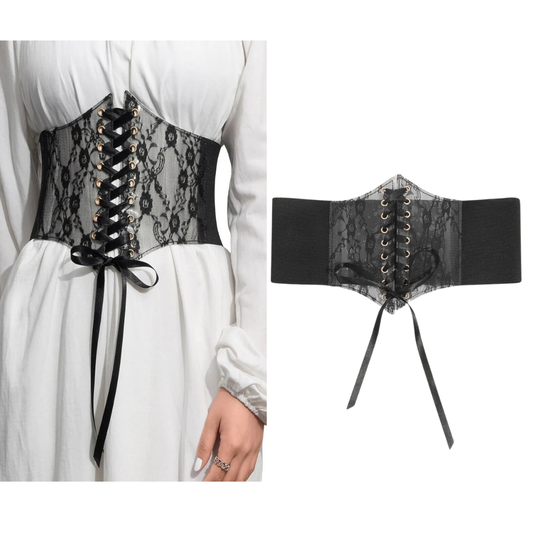 Stretchable Elastic Cinch Belt with Front Lace-Up Design for Dresses, Tops & Western Outfits