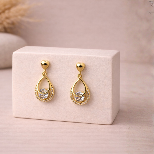 Crystal Teardrop Halo Drop Earrings in Gold Tone