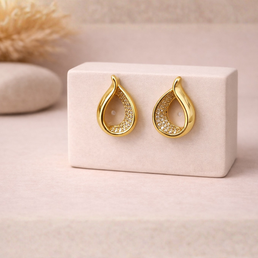 Crystal Teardrop Stud Earrings in Gold Tone