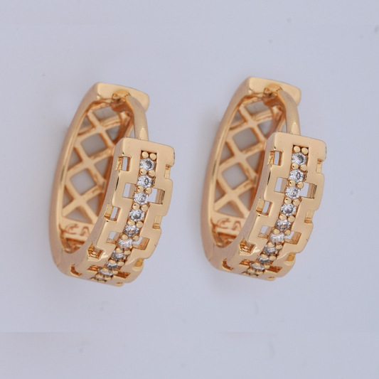 Yellow Gold-Tone Pave Lattice Hoop Earrings