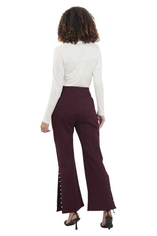 Flare Slit Jegging with Pearl-embellished (Wine color)
