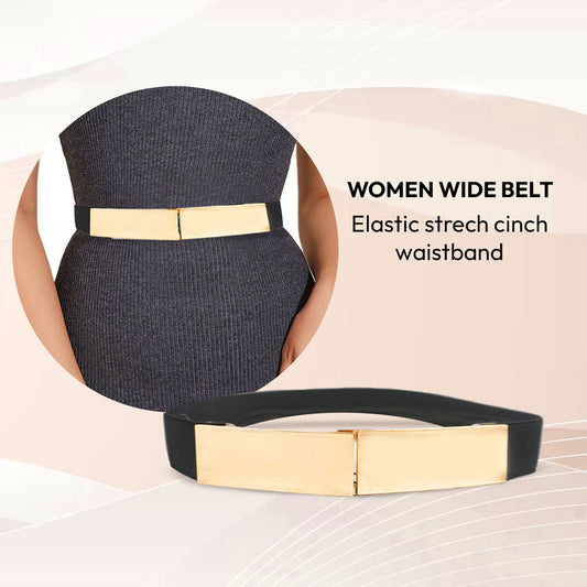 Chic and Versatile Women’s Elastic Strap Black Belt with Elegant Golden Buckle
