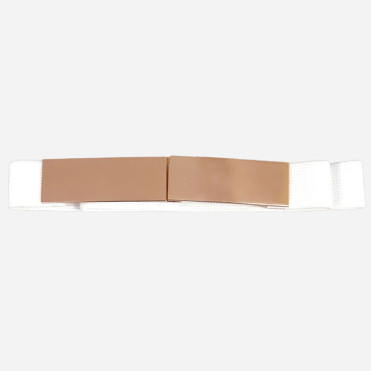 Chic and Versatile Women’s Elastic Strap White Belt with Elegant Golden Buckle