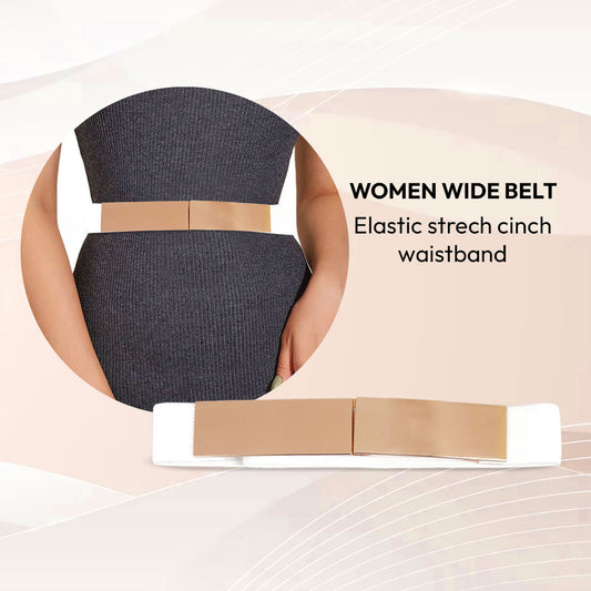 Chic and Versatile Women’s Elastic Strap White Belt with Elegant Golden Buckle