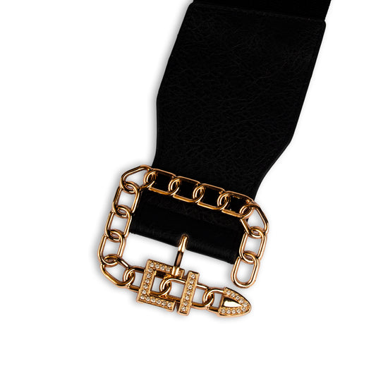 Square Design Stretchy Ladies Black Belt