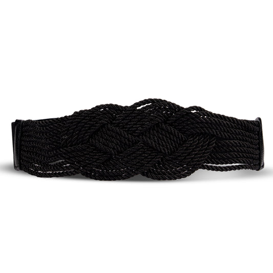 Round Buckle Black Woven Belt