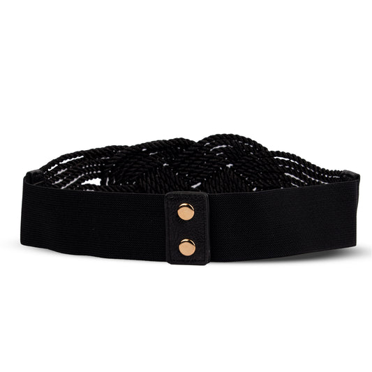 Round Buckle Black Woven Belt