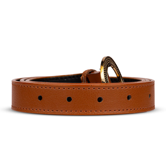 Golden Orbit Brown Leather Belt