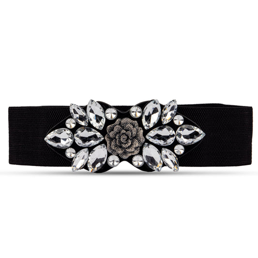Women's Rhinestone Belts Formal Dress Beaded Elastic Decoration Wide Belt