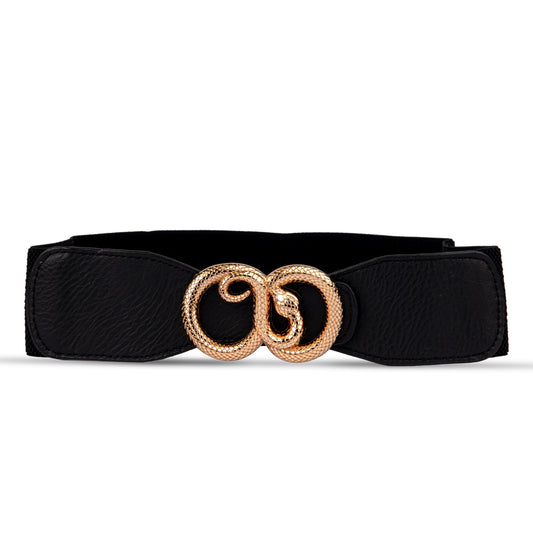 Black Snake Nylon Belts for Women/Girls with Gold & Black Color Combination