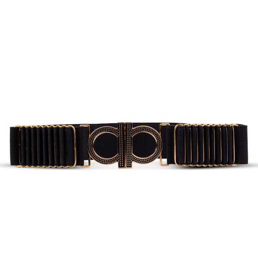 Women Black Nylon Belt for Jeans Pant Dress with Classic Golden Buckle