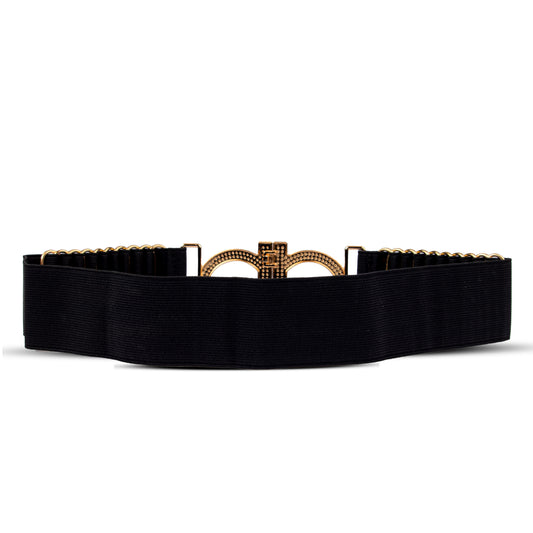 Women Black Nylon Belt for Jeans Pant Dress with Classic Golden Buckle