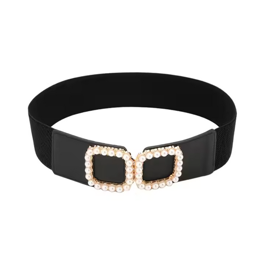 Big square pearl buckle waist cincher belt