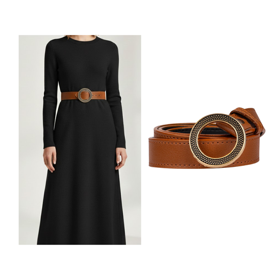 Golden Orbit Brown Leather Belt