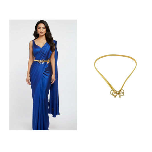 Gold Satin Belt with Rhinestone and Pearl Bow