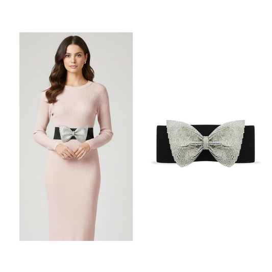 Glamorous Black Belt with Sparkling Bow Buckle