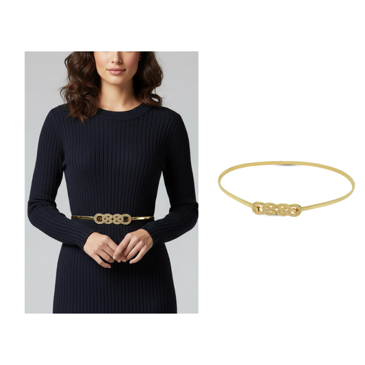 Gold Stretchy Metal Belt with Interlocking Circle Buckle