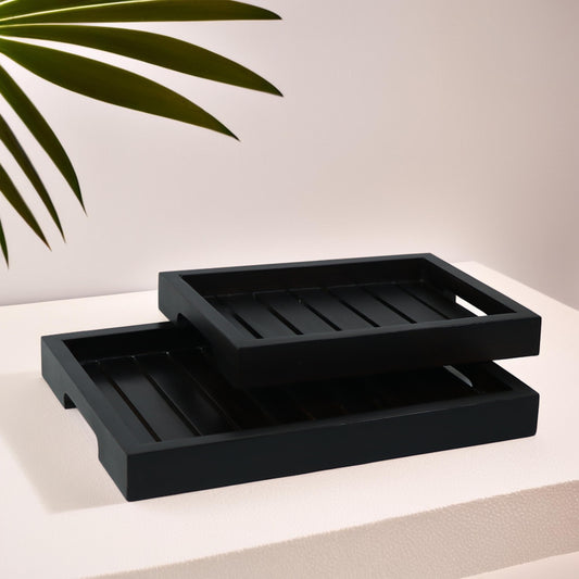Sleek Wooden Trays with Cutout Handles – Set of 2