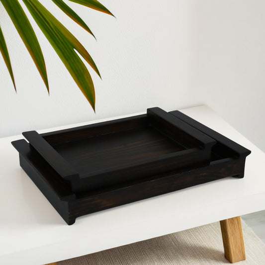 Classic Wooden Footed Trays – Ideal for Serving & Styling – Set of 2