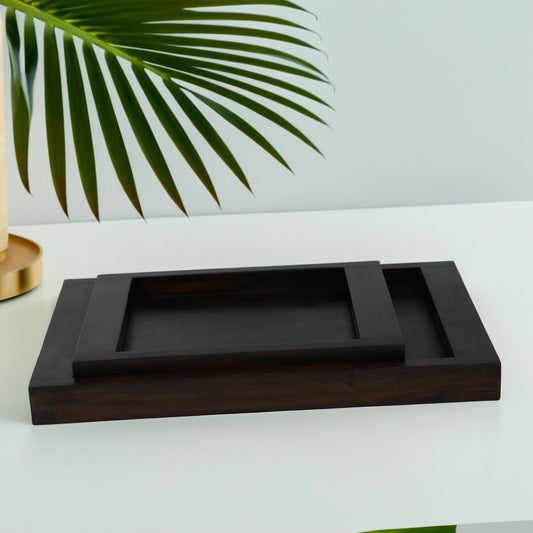 Premium Wooden Tray Set with Bold Rim – Set of 2