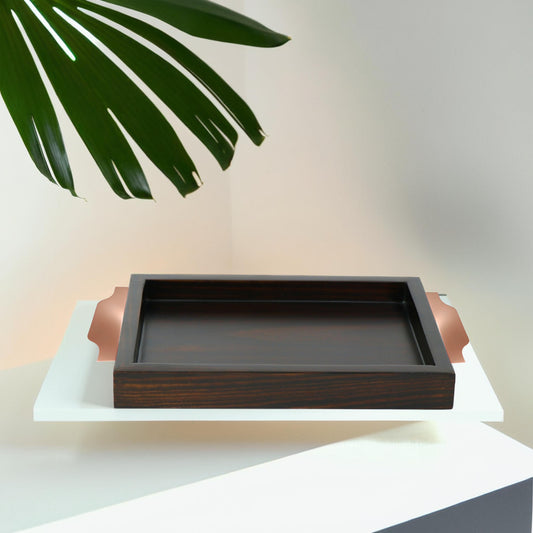 Luxe Wooden Serving Trays with Metallic Grip – Set of 2