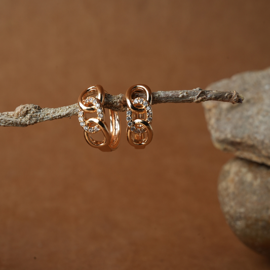 Interlocking Link Pave Rose Gold Huggie Earrings