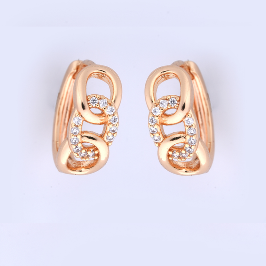 Interlocking Link Pave Rose Gold Huggie Earrings